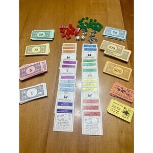Vintage 1974 Monopoly Parts - Cards, Tokens, Houses, Hotels, Money - Partial Set